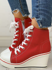 Lace-Up Thick Soled Heel Canvas Sneakers