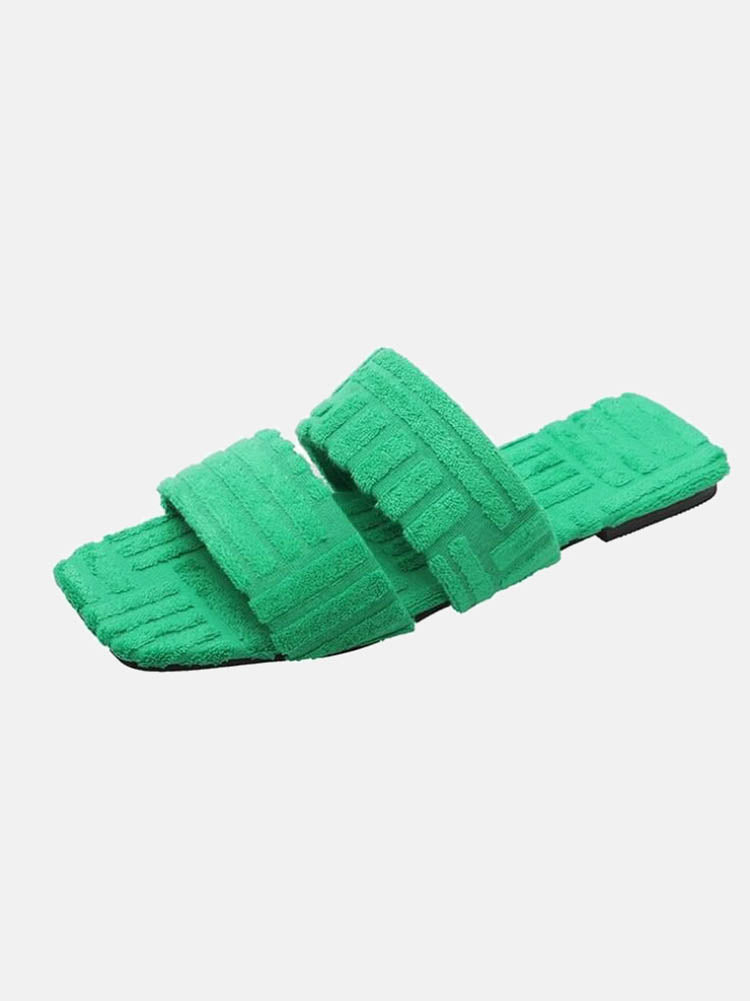 Toweling Flat Heel Slides