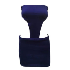 Alluring Cut Out Bodycon Strapless Mini Dress - Navy Blue