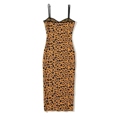 Verführerisches ärmelloses, figurbetontes Midi-Pulloverkleid mit Leopardenmuster - Leopard