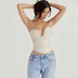 Ruched Deep V Cropped Tube Top - Apricot