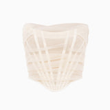 Sheer Style Ruched Strapless Mesh Corset Top - Ivory