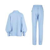 Peak Lapel Long Sleeve Linen Blazer Matching Set - Blue