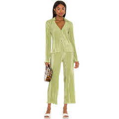 Conjunto de blusa y pantalón ancho a juego - Verde salvia