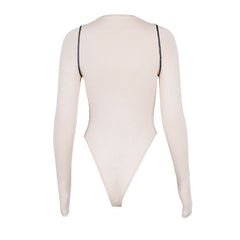 Crew Neck Seamed Long Sleeve Bodysuit - Apricot