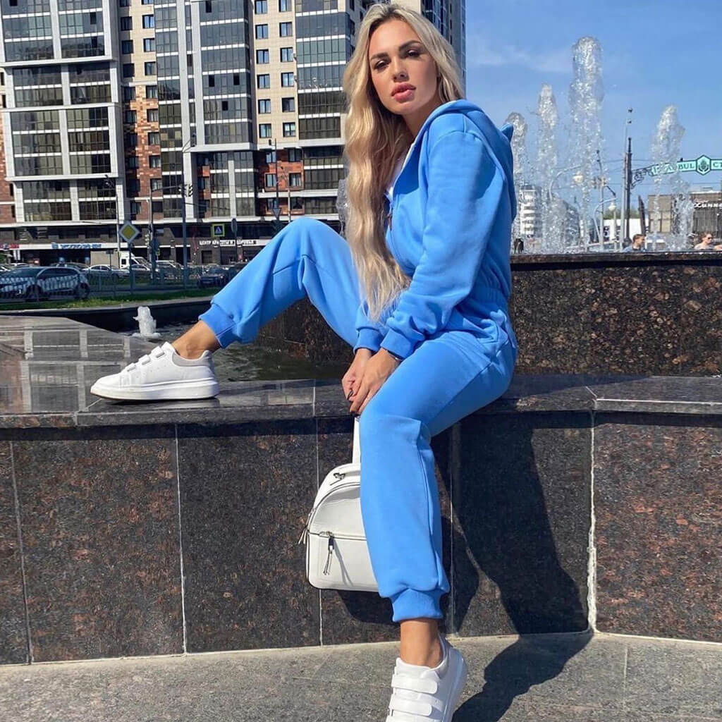 Style Kitty Hooded Zip Up Long Sleeve Jumpsuit - Blue