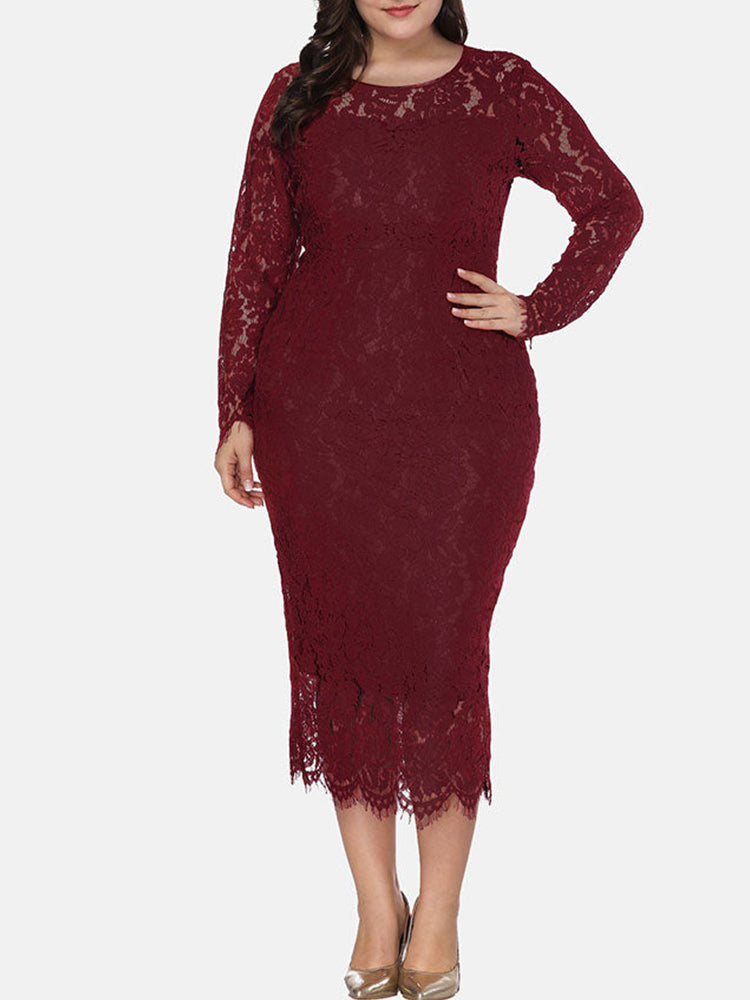 Elegant Long Sleeve Lace Maxi Dress