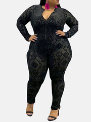 Zipper Front Mesh Jumpsuit