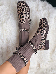 Leopard Knit Flat Heel Boots