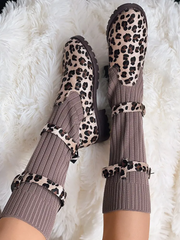 Leopard Knit Flat Heel Boots