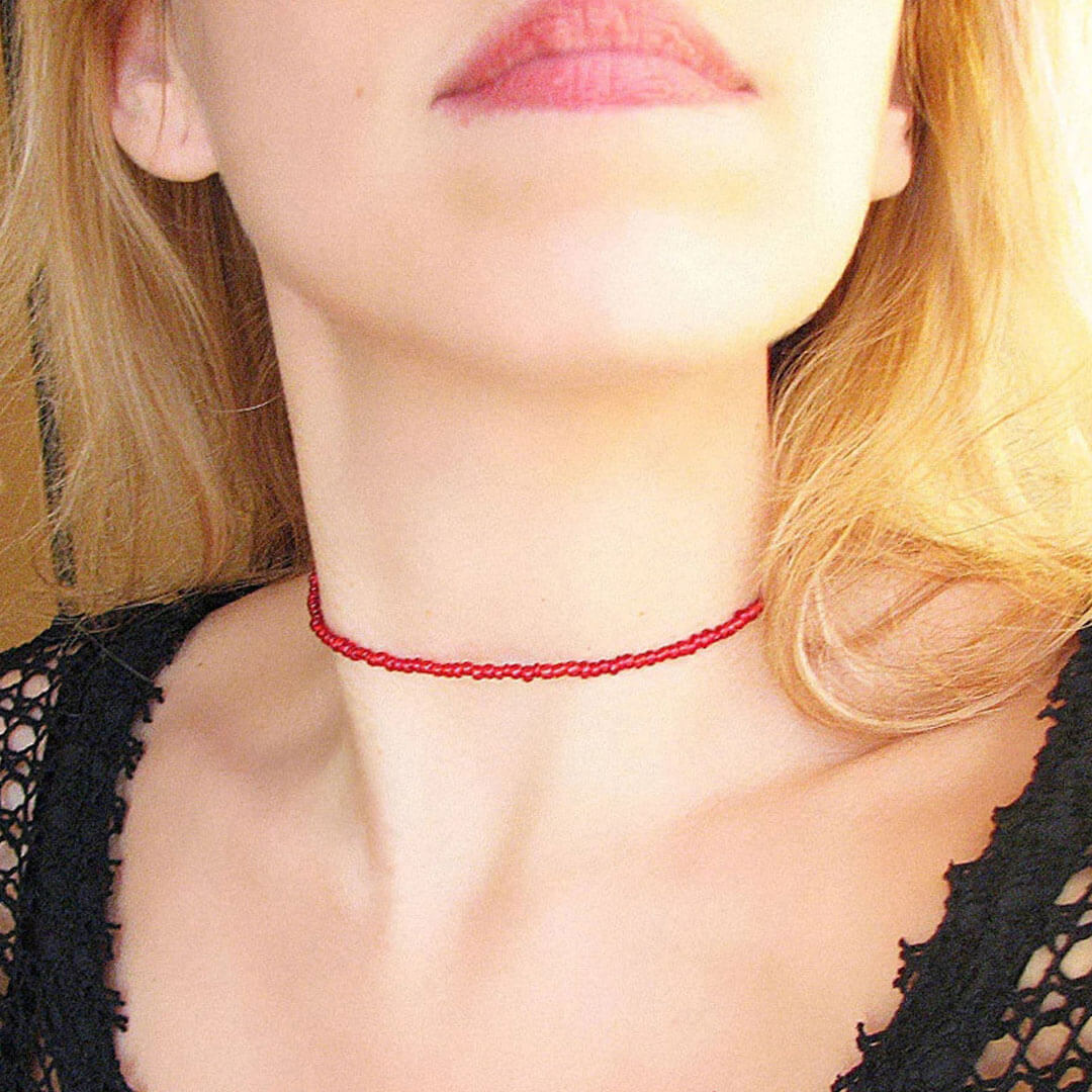 Beachy Polierte Emaille Perlen Choker Halskette - Rot