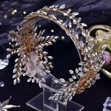 Blingy Double Strand Flower Trim Olive Branch Crystal Headband - Gold