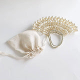 Blingy Faux Pearl Embellished Drawstring Pouch Top Handle Party Bag - Beige
