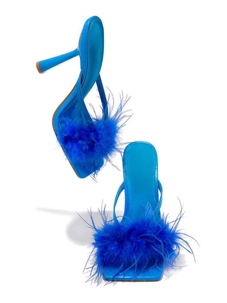 Feather Fur High Heel Mules