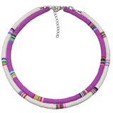 Boho Beach Style Mixed Color Bead Embellished Necklace - Purple