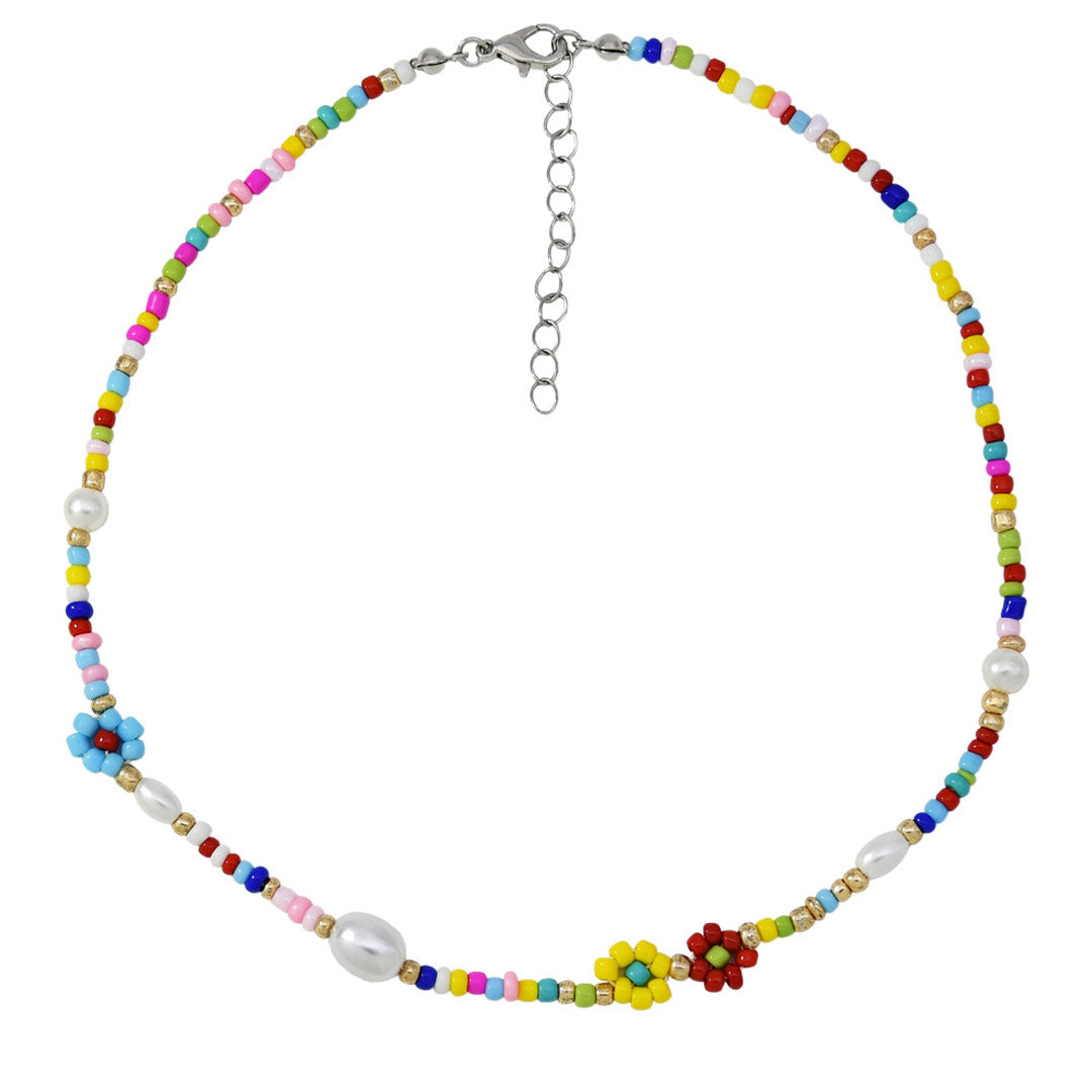 Choker-Halskette mit Barockperlen und Verzierung - Blumenmuster