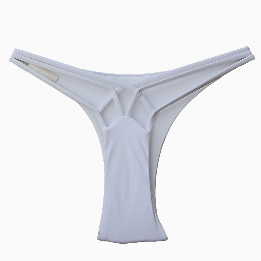 Cut  Out Crisscross Bikini Thong Bottom - White