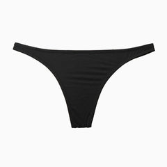 High Cut Ruched Bikini Thong Bottom - Black