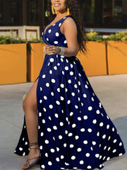 Printing Polka Dot Slit Maxi Dress