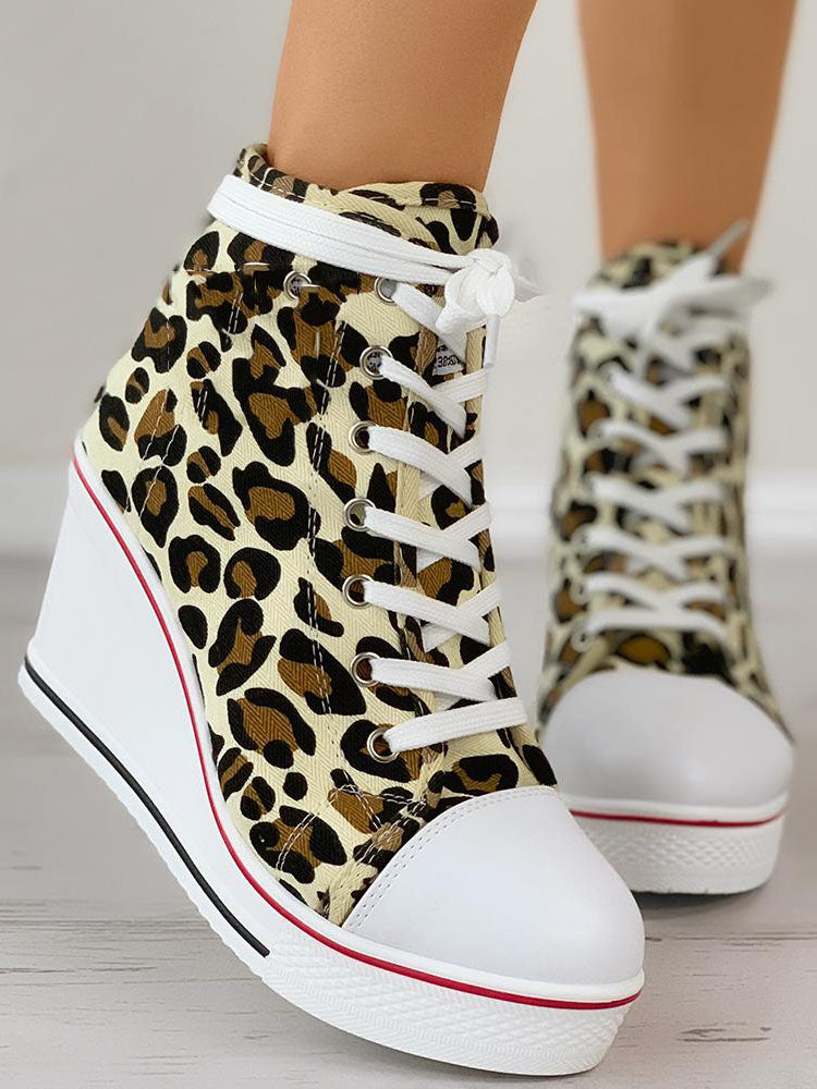 Lace-Up Thick Soled Heel Canvas Sneakers