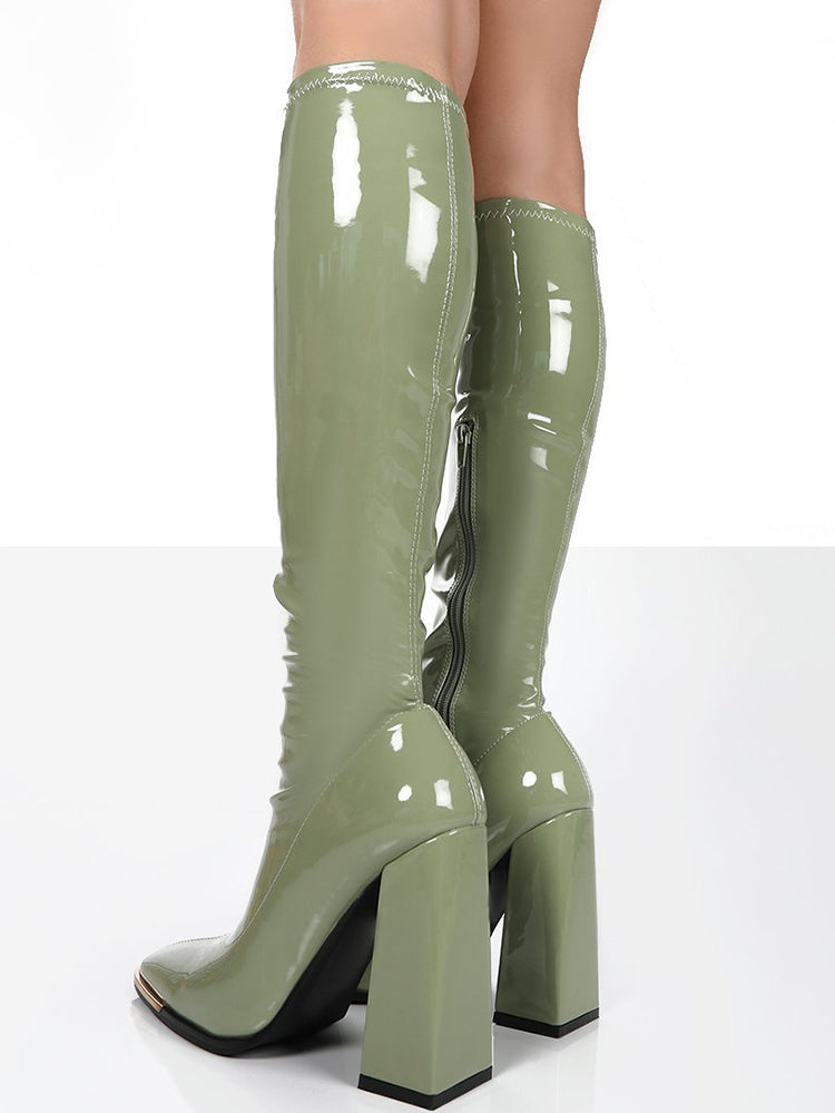 Solid Color High Heeled PU Leather Boots