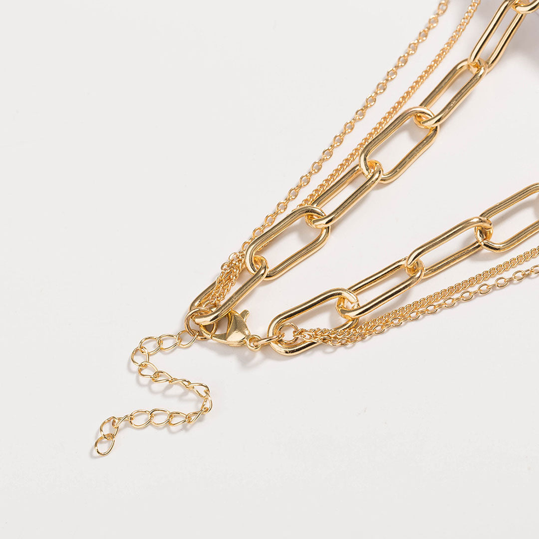 Charm Pendant Chain-Link Layered Necklace - Gold