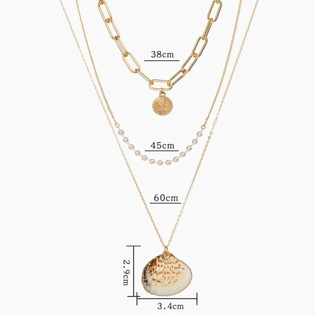 Charm Pendant Chain-Link Layered Necklace - Gold