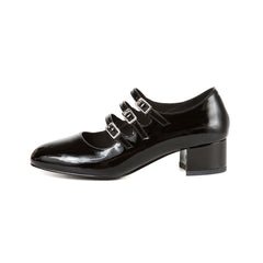 Buckle Strap Patent Leather Block Heel Mary Jane Pumps - Black