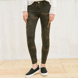 Camo Print Patch Pocket Mid Waist Skinny Jeans - Green