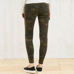 Camo Print Patch Pocket Mid Waist Skinny Jeans - Green