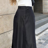 Style High Waist Side Pocket Split Maxi Skirt - Black