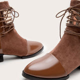 Panel Metal Trim Lace Up Ankle Boots - Brown