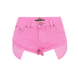 Cute Macaron Color Low Rise Distressed Denim Shorts - Pink
