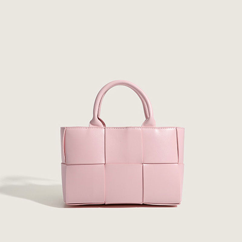 Cute Solid Color Intrecciato Vegan Leather Top Handle Tote Bag - Pink