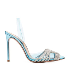 Zapatos de tacón alto de PVC con punta puntiaguda y detalle deslumbrante de diamantes de imitación - Azul