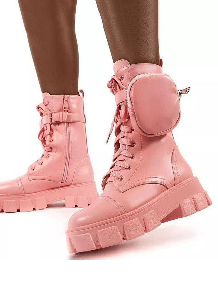 PU Lace-Up Chunky Heel Boots