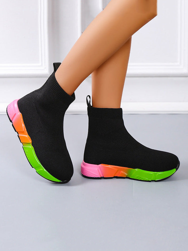 Color Block Knitted Platform Boots