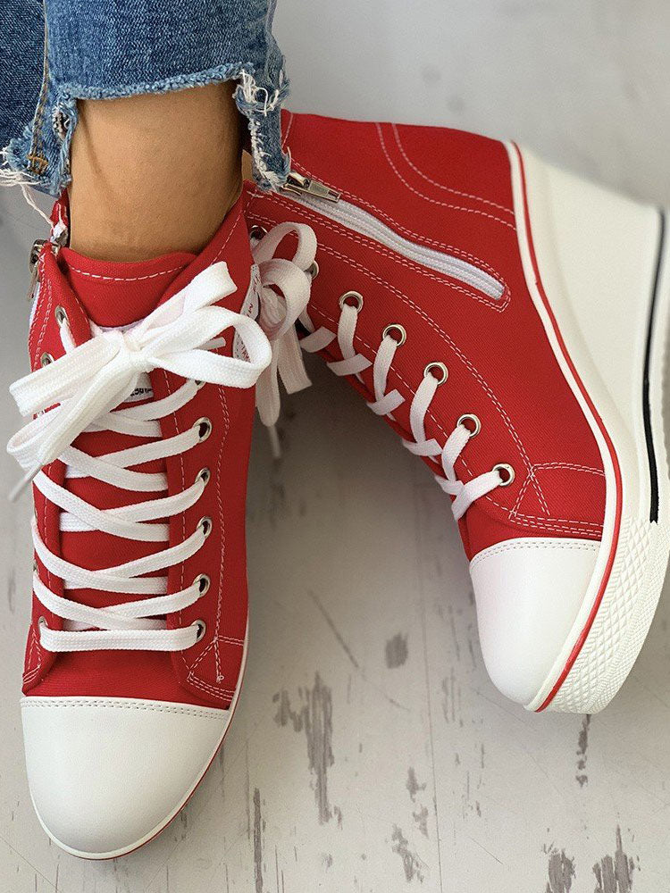 Lace-Up Thick Soled Heel Canvas Sneakers