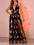 Halter Floral Embroidery Maxi Dress
