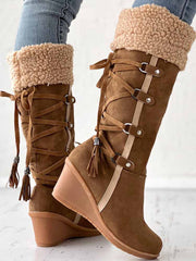 Tassel Wedge Calf Boots