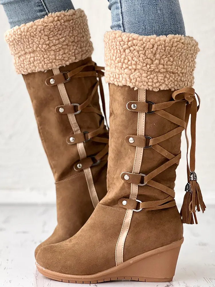 Tassel Wedge Calf Boots