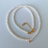 Elegant Pearl Embellished Plated Bead Pendant Choker Necklace - White