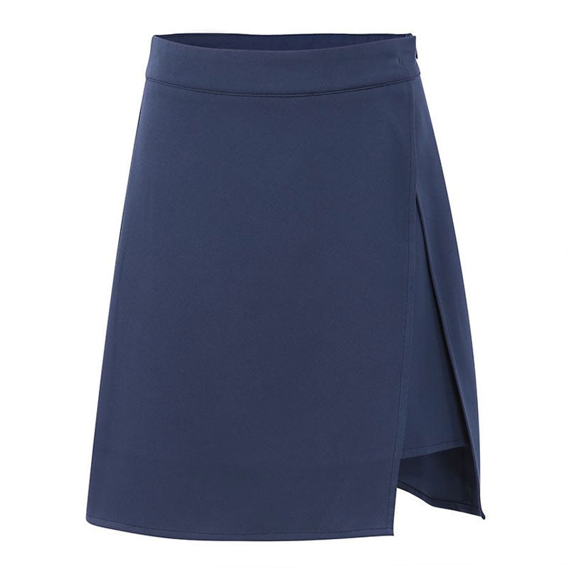 Enchanting Wrap Split Front Zipper Trim High Waist Mini Skirt - Navy Blue