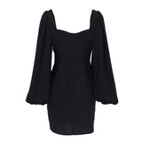 Exaggerated Bishop Sleeve Sweetheart Neck Bodycon Party Mini Dress - Black