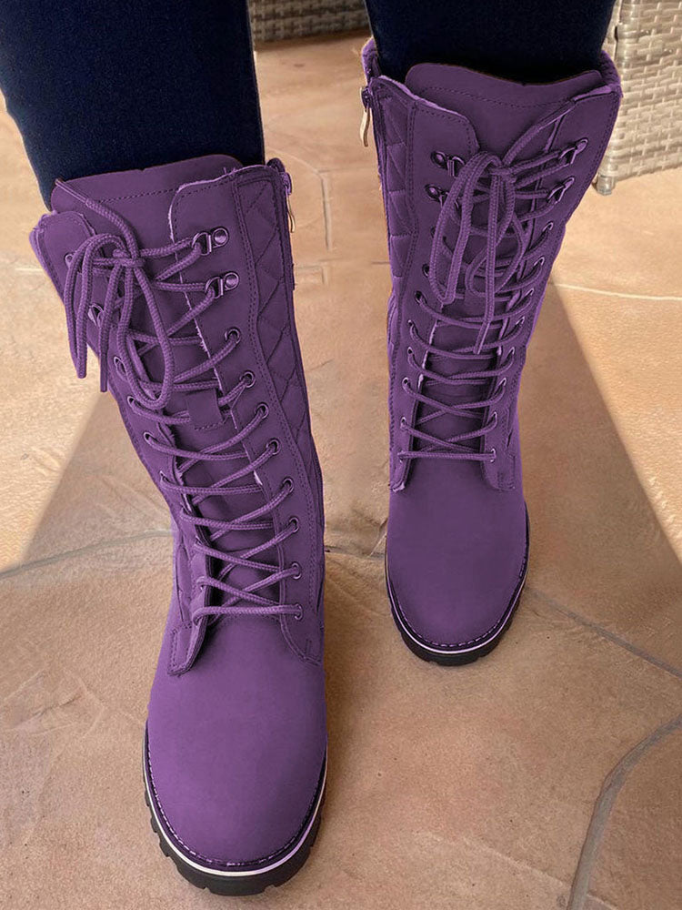 Zipper Design Lace Up Boot