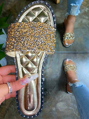 Zapatillas planas con brillantes diamantes de imitación