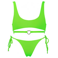 Conjunto de bikini tipo bralette con lazo en forma de corazón de metal Fall in Love - Verde