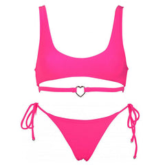 Conjunto de bikini tipo bralette con lazo en forma de corazón de metal Fall in Love - Rosa