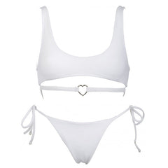 Conjunto de bikini tipo bralette con lazo en forma de corazón de metal Fall in Love - Blanco