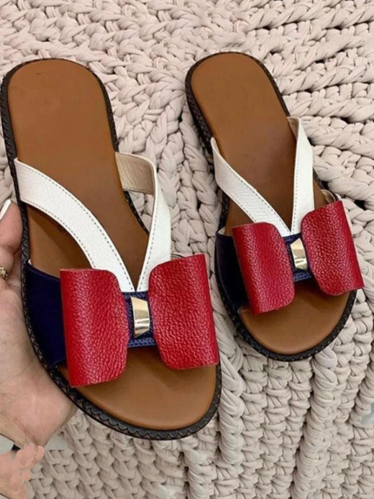 Bow Color Block Slippers